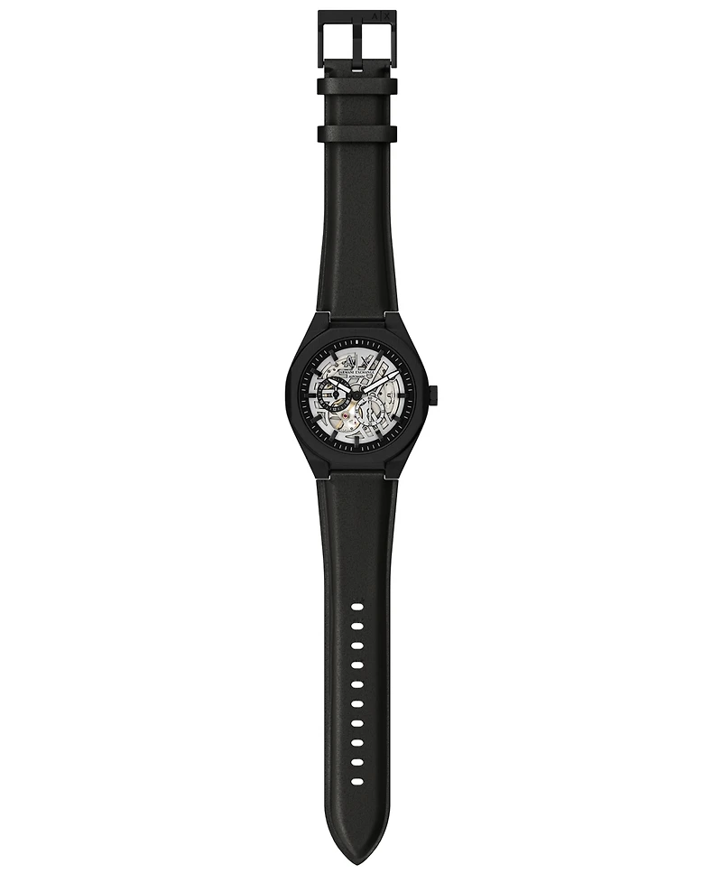 Armani Exchange Men's Sync Automatic Black Leather Watch, 44mm
