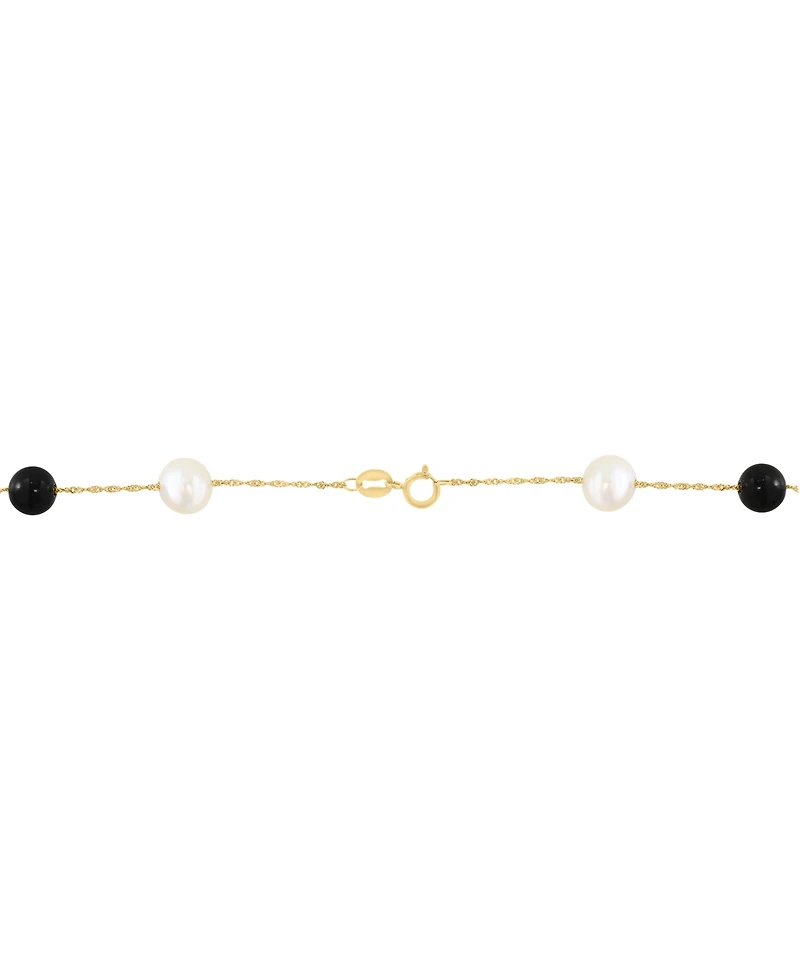 Effy Collection Freshwater Pearl & Onyx Necklace in 14k Yellow Gold