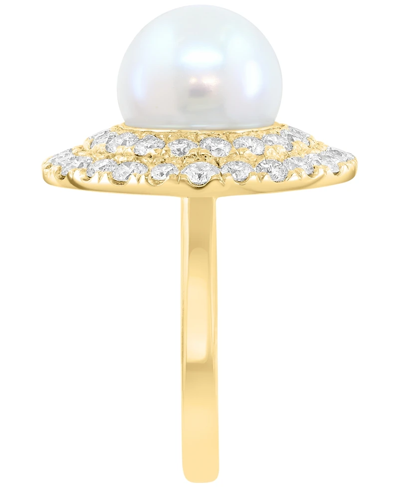 Effy Collection Lab Grown Diamond (1-3/8 ct. t.w.) & Freshwater Pearl (10mm) Ring in 14k Gold Over Sterling Silver