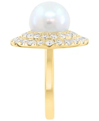 Effy Collection Lab Grown Diamond (1-3/8 ct. t.w.) & Freshwater Pearl (10mm) Ring in 14k Gold Over Sterling Silver