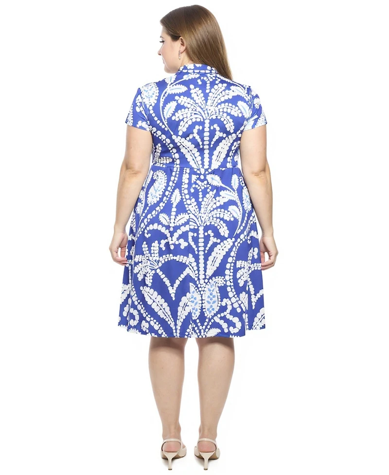24seven Comfort Apparel Plus Paisley Faux Wrap A-Line Dress