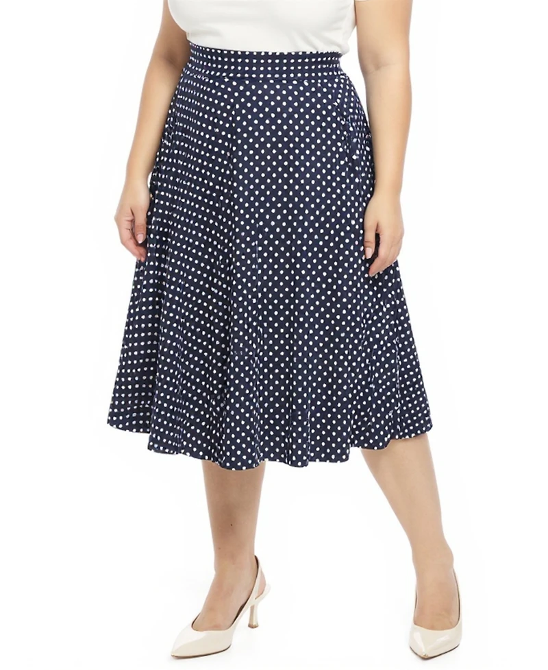 24seven Comfort Apparel Plus Polka Dot Pocket A-Line Skirt