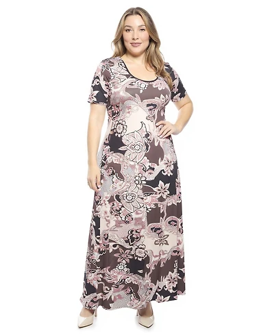 24seven Comfort Apparel Plus Paisley Scoop Neck Maxi Dress