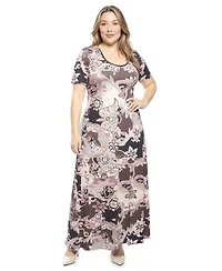 24seven Comfort Apparel Plus Paisley Scoop Neck Maxi Dress