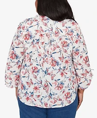 Alfred Dunner Plus Austin Etched Floral Butterfly Button Down Top