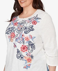 Alfred Dunner Plus Austin Embroidered Butterfly Crew Neck Knit Top
