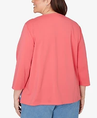 Alfred Dunner Plus Austin Asymmetric Etched Floral Knit Top