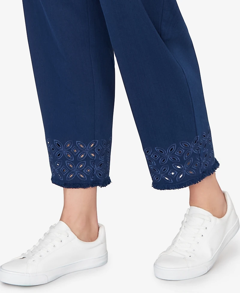 Alfred Dunner Plus Mykonos Geometric Embroidered Super Stretch Denim Ankle Pants