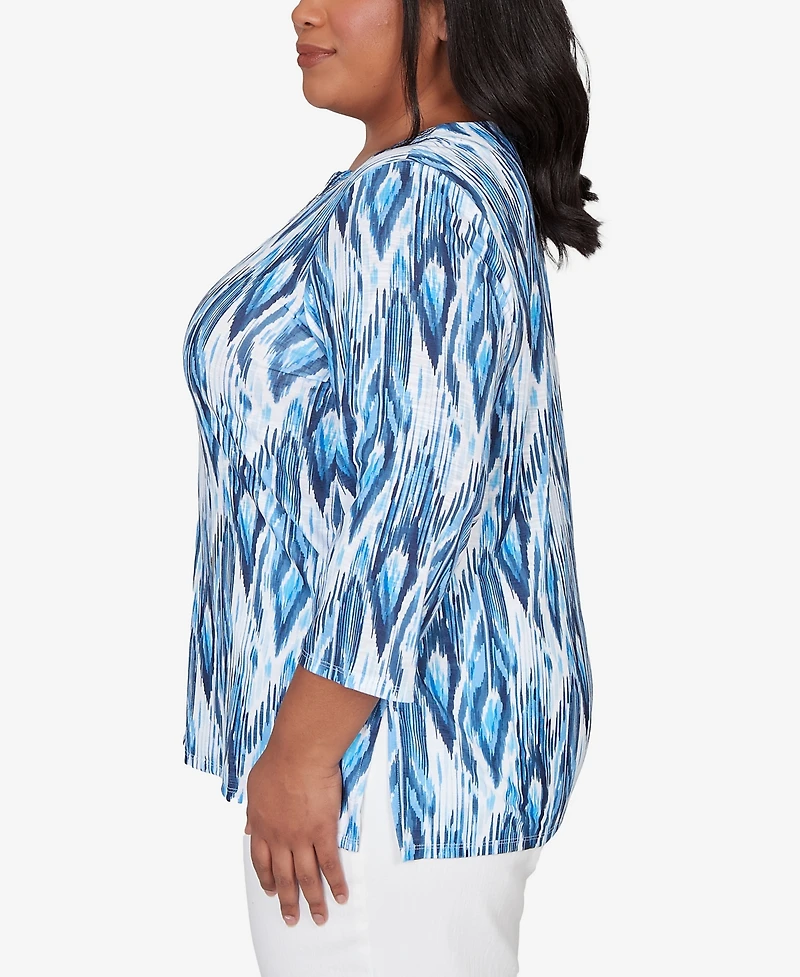 Alfred Dunner Plus Mykonos Ikat Embellished Neck Top