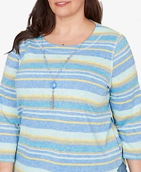 Alfred Dunner Plus Beachcomber Coastal Striped Top with Necklace
