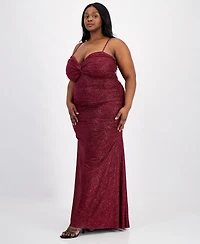 Emerald Sundae Trendy Plus Glitter-Knit Twist-Front Gown