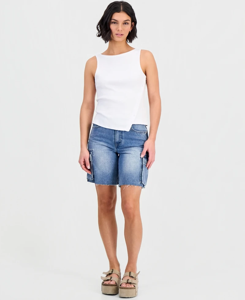 No Comment Juniors' Asymmetrical-Button Sleeveless Tank Top