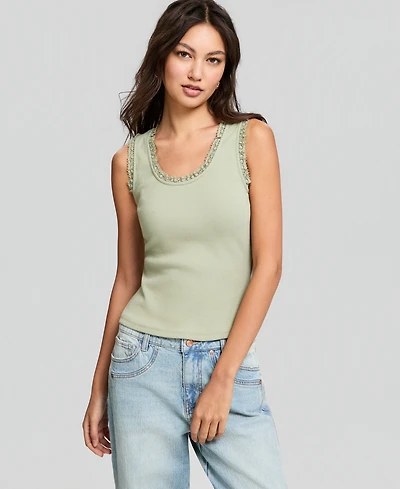 And Now This Women's Crocheted-Trim Ribbed Tank Top, Macy's Exclusive