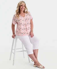 Jm Collection Plus Large Floret Zippered V-Neck Top, Macy's Exclusive