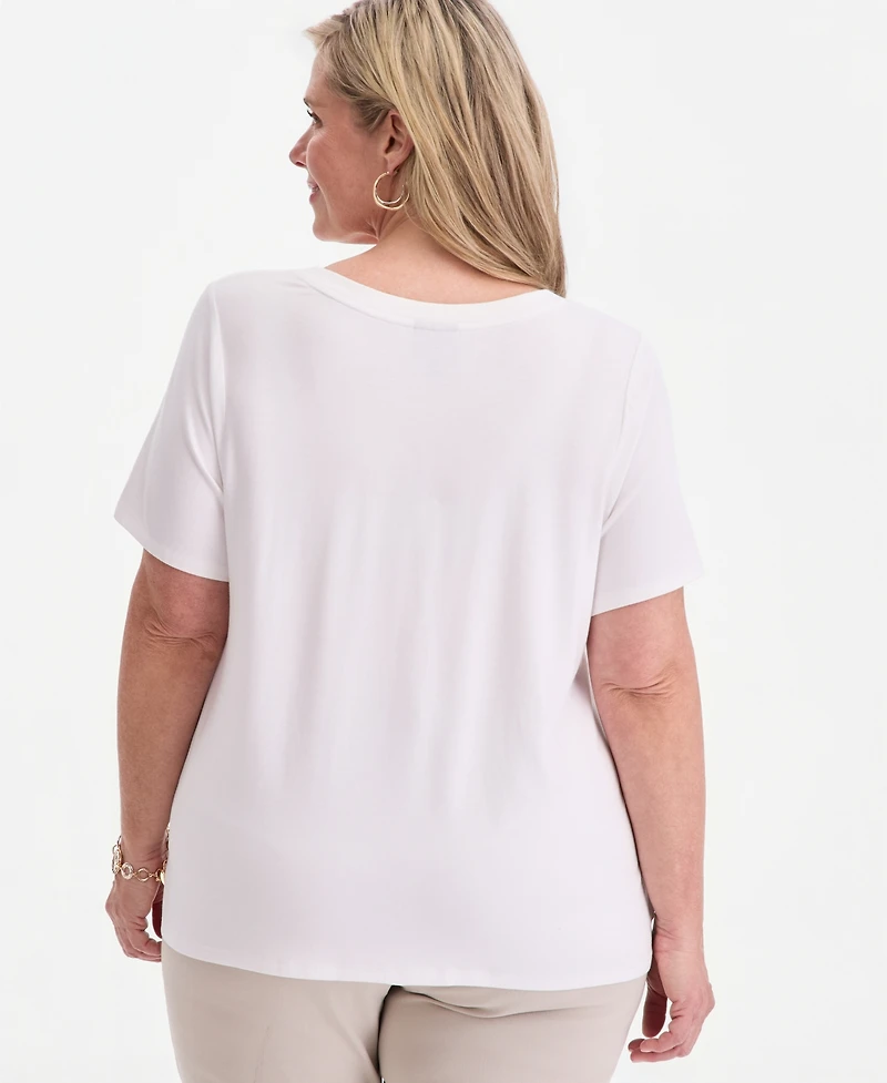 Jm Collection Plus Lace-Up V-Neck T-Shirt, Macy's Exclusive