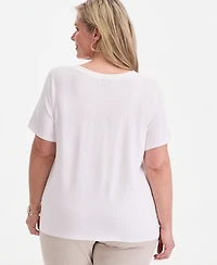 Jm Collection Plus Lace-Up V-Neck T-Shirt, Macy's Exclusive