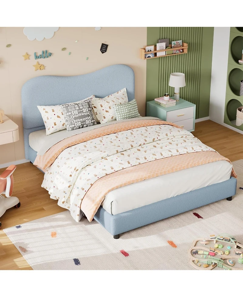 gaomon Velvet Upholstered Bed Frame,Bed with Boucle Headboard,Low Profile Design,No Box Spring Required,Wood Slat Support,Easy Assembly