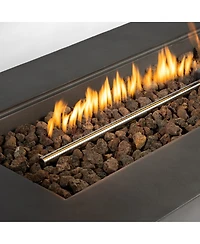 Flynama 60 Inch Outdoor Rectangle Propane Fire Pit Table 60000 Btu Auto Ignition Concrete Fire Table with Waterproof Cover and Lava Rocks