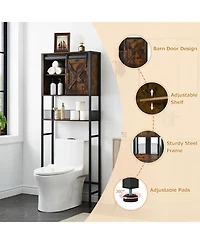 Homfan Toilet Storage Cabinet, Bathroom Organizer with Sliding Doors, Adjustable Shelf for Bathroom