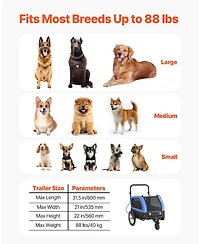 Sugift Dog Bike Trailer 2-in-1 Pet Carrier 88 Lb Capacity with Leash Attachment