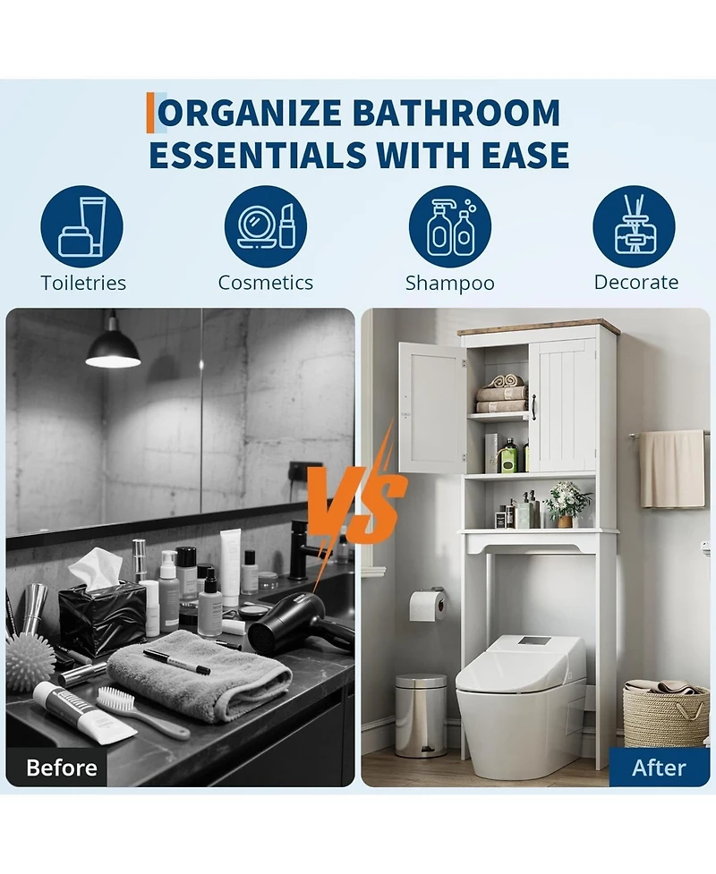 Homfan 66.3" h Bathroom Cabinet with Double Doors and Adjustable Shelves, Small Bathrooms