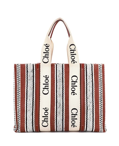 Pre-Owned Chloe Large Woody Tote Striped Linen