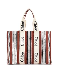 Pre-Owned Chloe Large Woody Tote Striped Linen