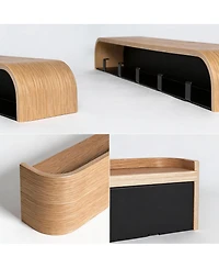 Yigii Modern Wall Coat Rack - 5 Hooks, Oak Veneer, Minimalist Design