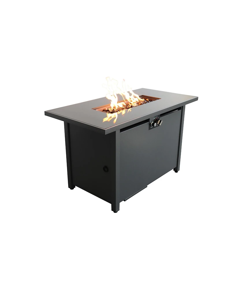 Flynama 50000 Btu 42 Inch W 25 Inch H Steel Outdoor Fire Pit Table Black Smoked Glass Top Push Button Ignition