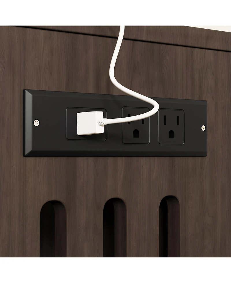 Aostirmotor 37.4" Hidden Litter Box Enclosure with Sliding Door, Drawer & Charging Station ,Brown