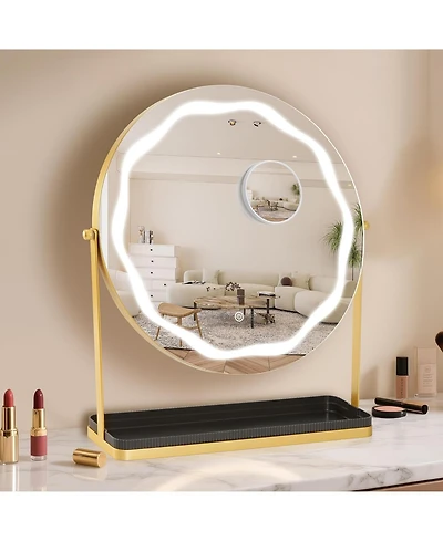 Homfan Led Vanity Mirror with Touch Control, Desktop Makeup Mirror for Bedroom or Bathroom