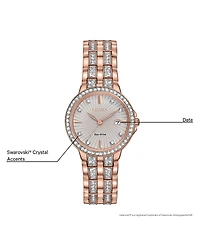 Citizen Women's Eco-Drive Crystal Accent Rose Gold-Tone Stainless Steel Bracelet Watch 28mm EW2348-56A