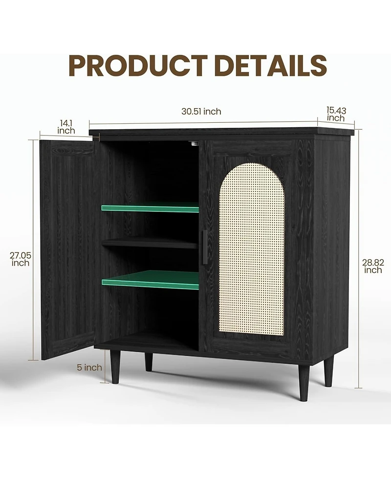 gaomon Sideboard Buffet Kitchen Storage Cabinet with Rattan, Solid Wood Feet for Living Room, Hallway, Entryway, Ample