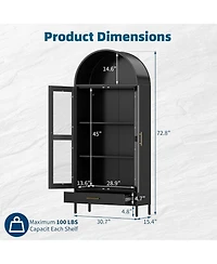 gaomon 1 Drawer & 2 Doors Arched Fluted Storage Cabinet,Black Arch Bookcase with Glass Doors, Modern Freestanding Kitchen Pantry CabinetOrganizer