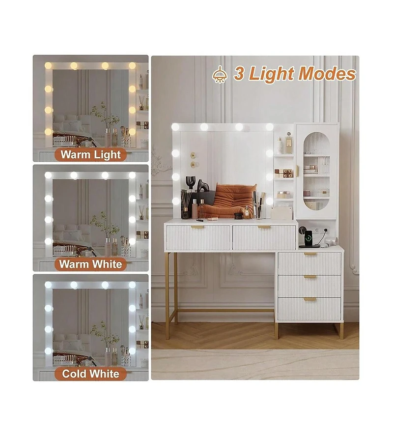 Gaomon Modern Vanity Makeup Desk Vanity Mirror for Bedrooms, Apartments, Easy to Assemble