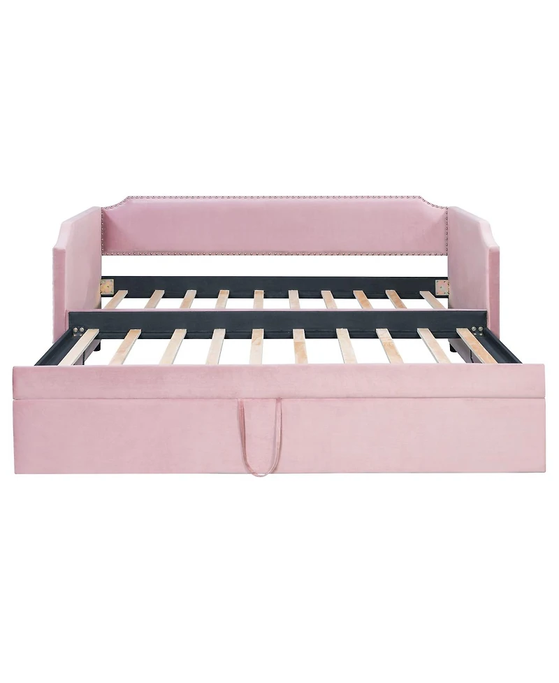 Streamdale Furniture Twin Size Velvet Upholstered Daybed with Pop Up Trundle