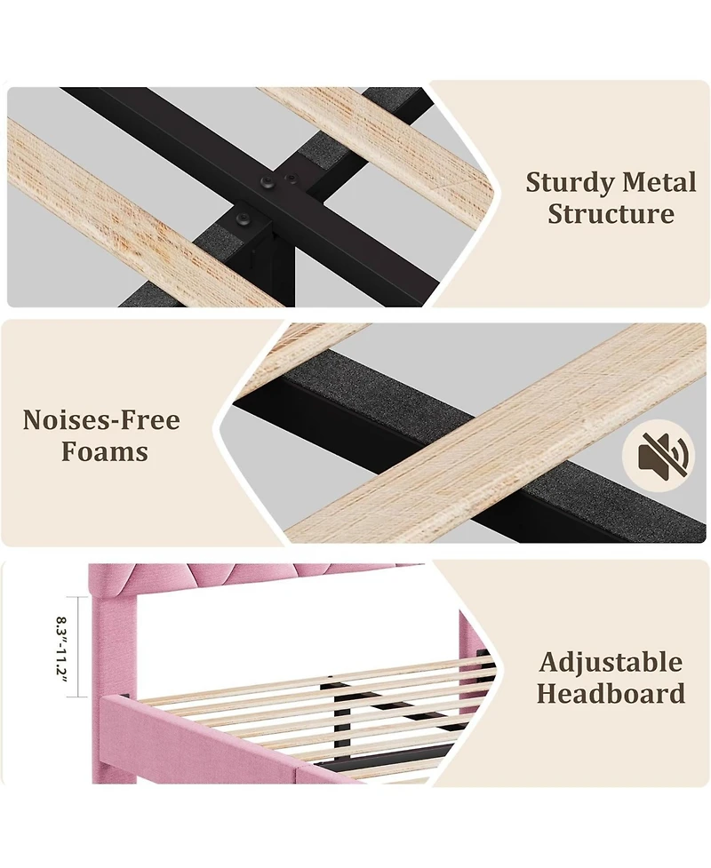 gaomon Queen Upholstered Bed Frame with Headboard and Wood Slats