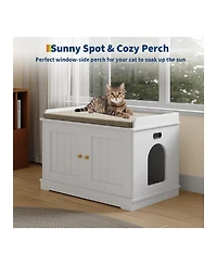 gaomon Wooden Cat Litter Box Enclosure, Hidden Litter Box Pet House with Barn Door Design, White