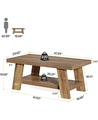 Tribesigns 2-Tier Coffee Table with Storage Shelves, 47.24"