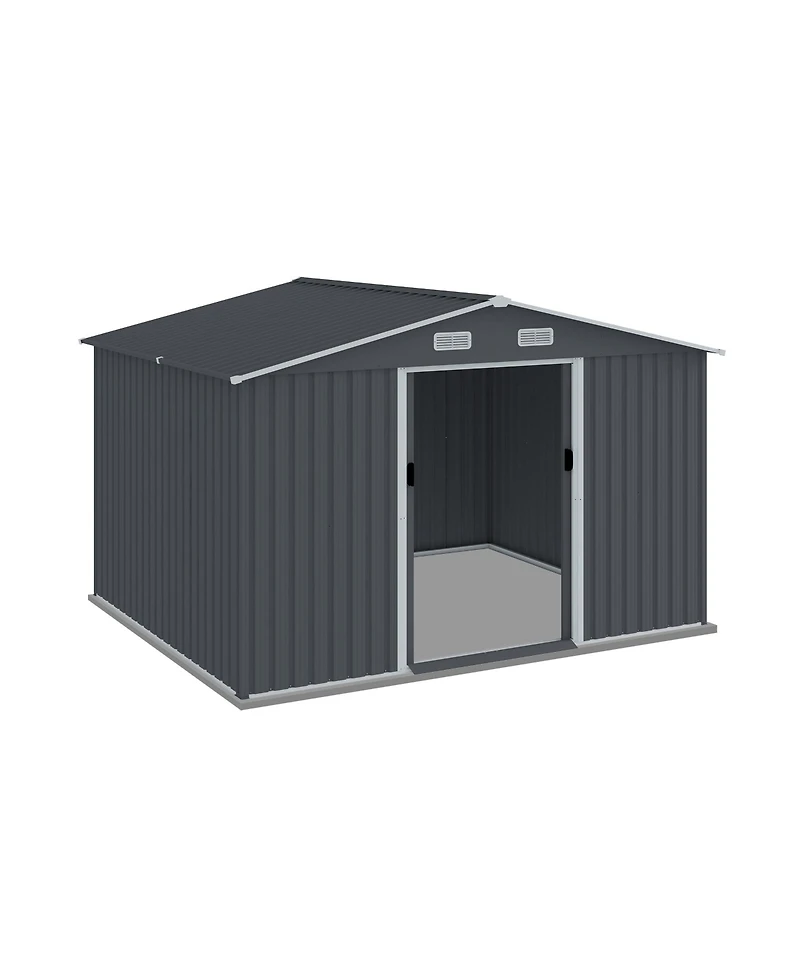 Clihome 8x10 Ft Outdoor Garden Metal Storage Shed with Sliding Doors Air Vent for Backyard Bikes Tools Grey