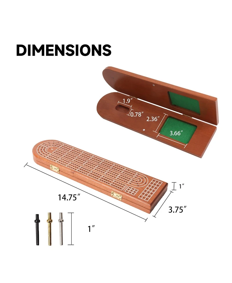 Gse Games & Sports Expert 3-Track Wooden Cribbage Board Game with Playing Cards, Metal Pegs and Storage Area for Family Game