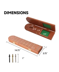 Gse Games & Sports Expert 3-Track Wooden Cribbage Board Game with Playing Cards, Metal Pegs and Storage Area for Family Game