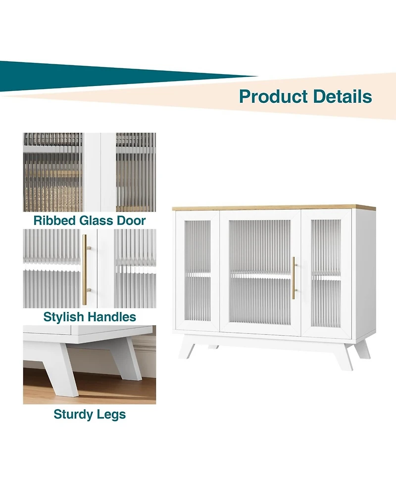 gaomon 36" Sideboard Buffet Cabinet with storage, farmhouse style, glass doors and adjustable shelves for dining room or living room