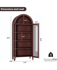 gaomon Arched Kitchen Pantry Cabinet, 5-Tier Open Shelf with Glass Doors, Farmhouse Storage for & Dining