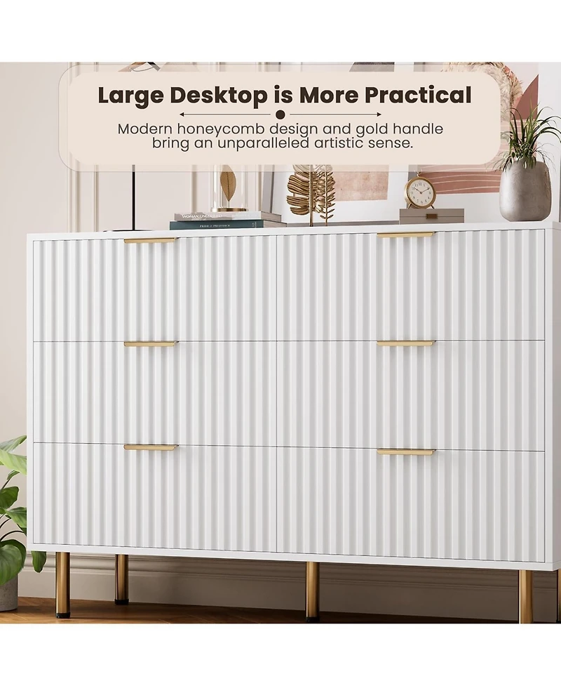 gaomon Green Drawer Dresser for Bedroom, Fluted with Large Drawers and Sturdy Gold Legs Support