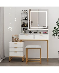 Gaomon Vanity Desk Mirror and Lights Fluted Vanity Desk for Bedrooms, Apartments, Easy to Assemble