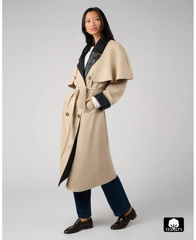 WeWoreWhat Women's Leather Trim Trench Coat