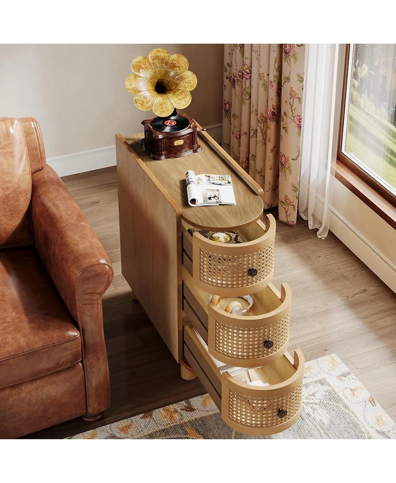 Tribesigns 3-Drawer Rattan Side Table, No Assembly Required