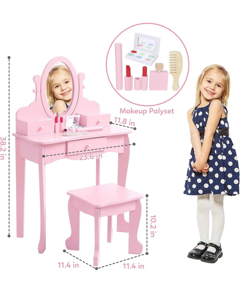 gaomon Kids Vanity Set with Mirror and Stool