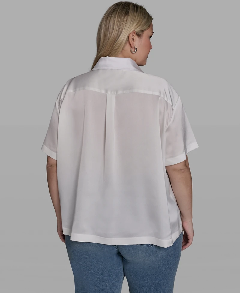 Karl Lagerfeld Paris Plus Floral Print Collared Shirt